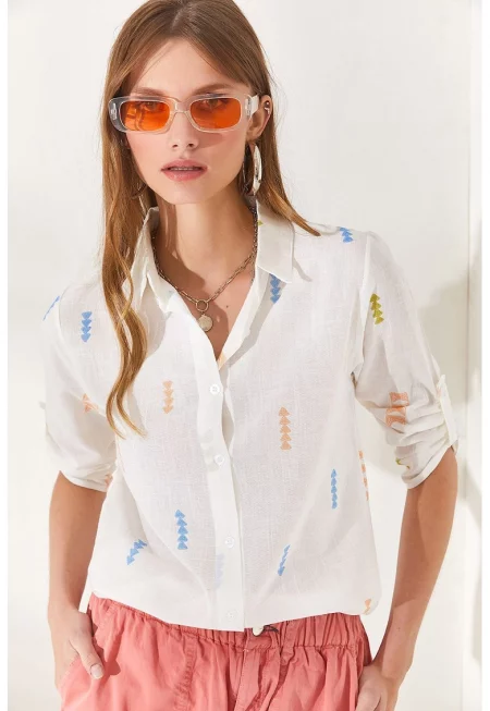 Риза с лен и памук