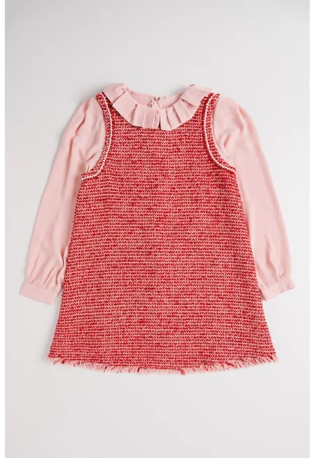 Рокля на точки с яка Peter Pan в 2 в 1 - Червен/Светлорозов