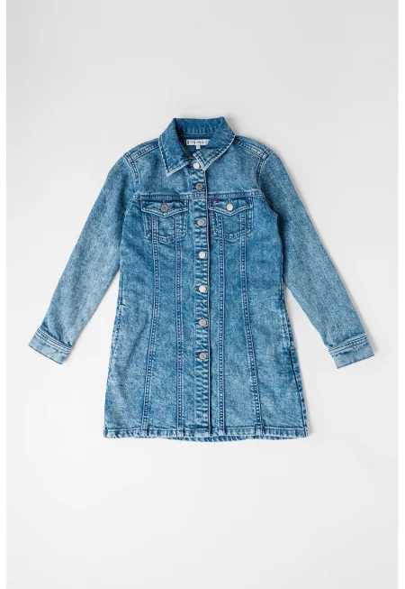 Рокля от деним с джоб на гърдите - Светлосин