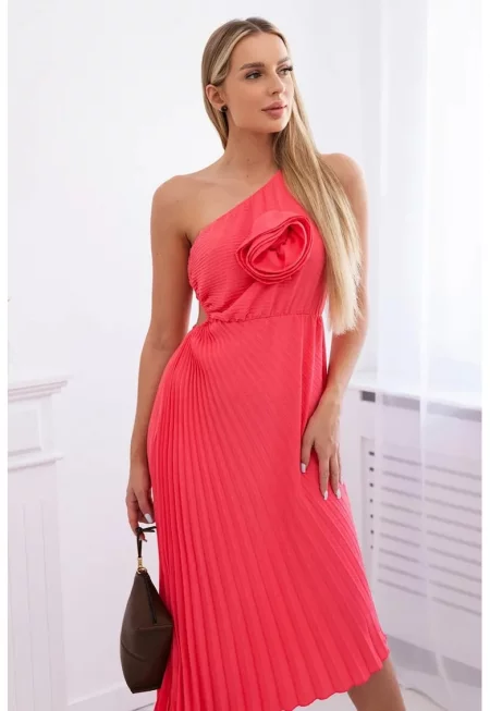 Рокля с плисета и флорална апликация - Един размер