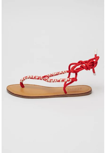 Сандали Claire с разделителна каишка - Червен/Мръснобял