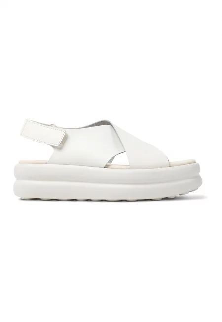 Сандали от кожа с равна платформа - Бял