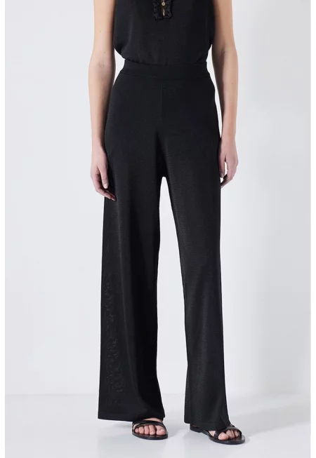 Широк панталон с висока талия - Черен