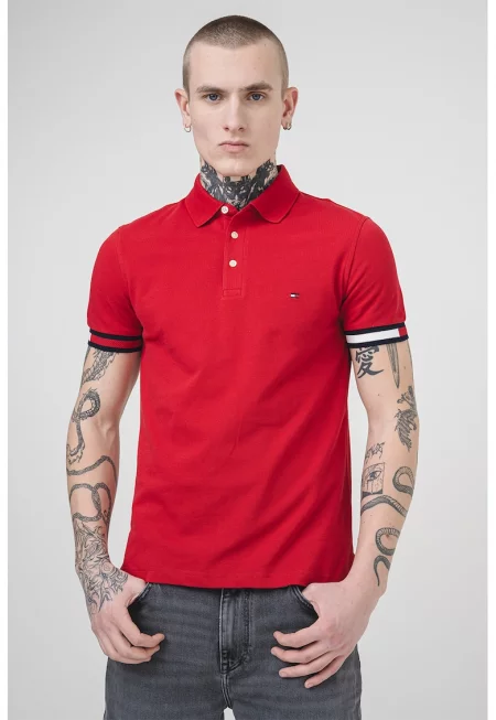 Слим тениска с яка - Червен