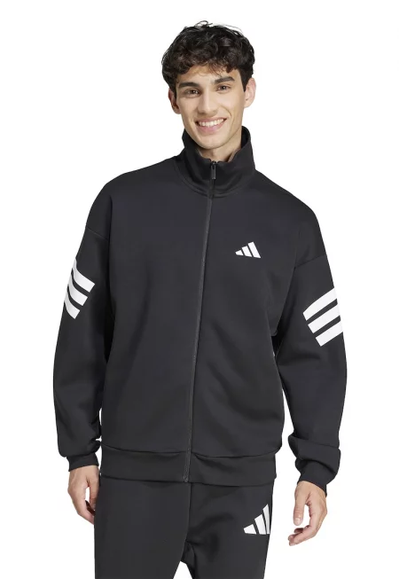 Суитшърт с джобове встрани и цип - Бял/Черен