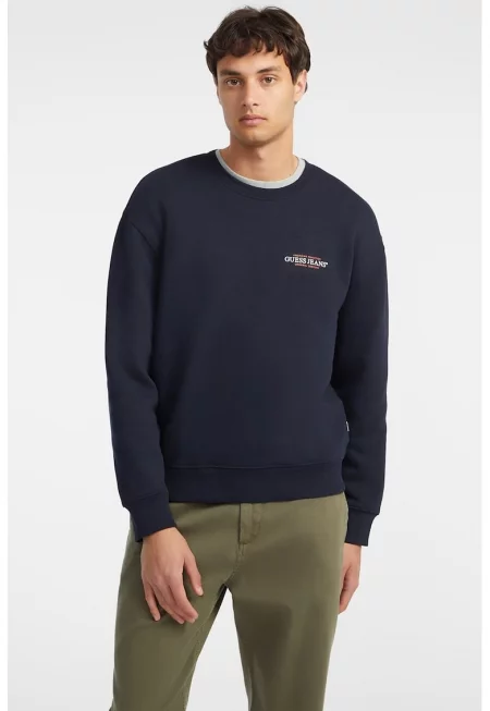 Суитшърт с шарка на гърдите - Тъмносин