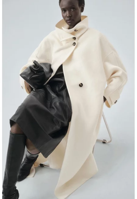 Свободно палто с вълна - Слонова кост