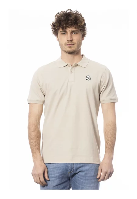 Тениска от памучно пике с яка - Бежов