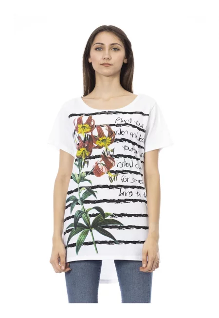 Тениска с асиметричен подгъв - Бял