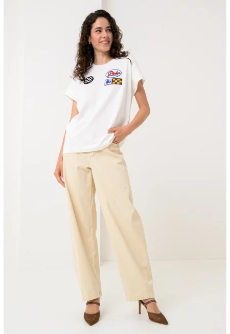 Тениска с бродерии - Черен/Мръснобял