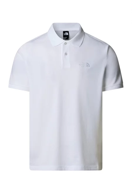 Тениска с яка и бродирано лого - Бял