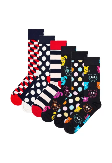 Унисекс дълги чорапи с десен - 6 чифта - Многоцветен