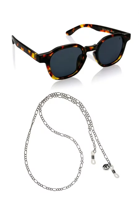Унисекс слънчеви очила Pantos с верижка - Кафяв/Оранжев