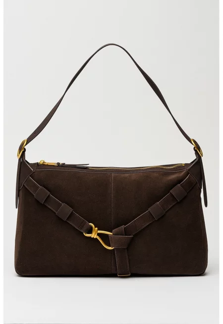 Велурена чанта през рамо Klarity с декоративна презрамка