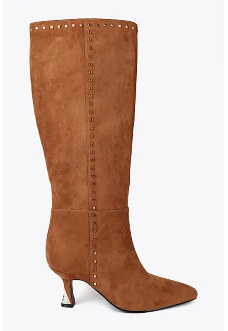 Високи ботуши от еко велур - Канелено кафяво