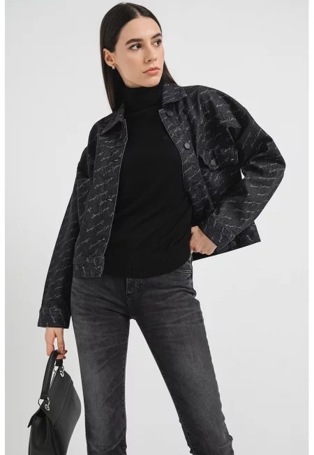 Яке от деним с пришити джобове и лого - Тъмносин