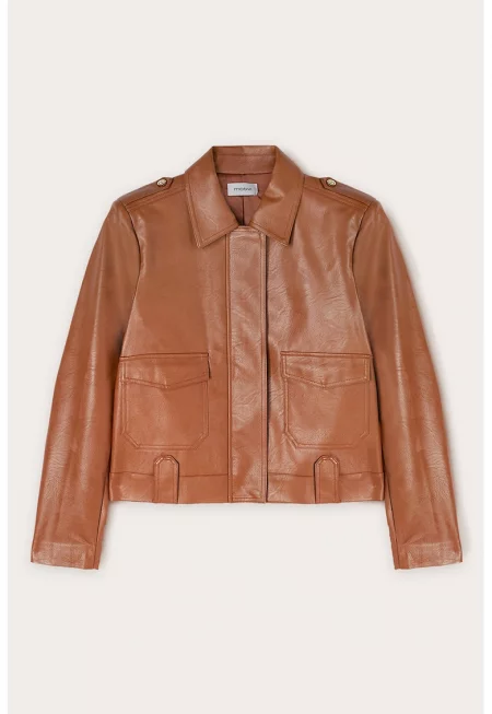 Яке от еко кожа с джобове с капаче