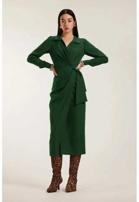 Застъпена рокля Margot - Аква зелено