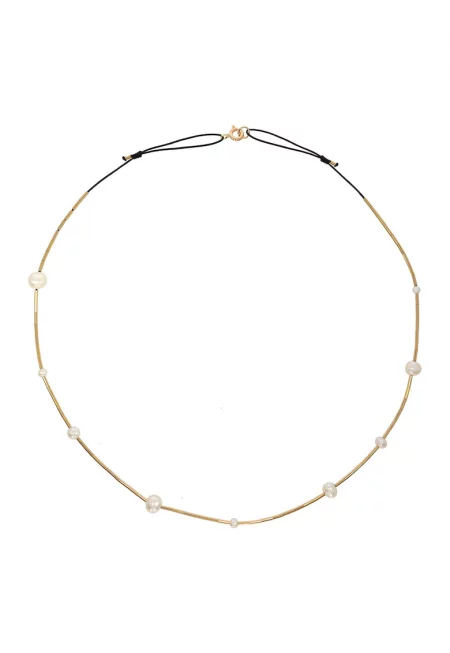 14K/20 Gold-filled Adjustable Necklace With Pearls - Бял/Златист