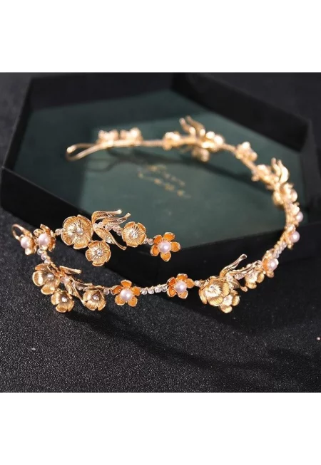 Аксесоар за коса - златен - с цветя и перли - Antony C11 -