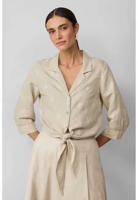 Блуза с лиосел с 3/4 ръкави - Камел