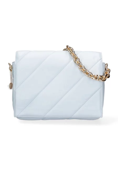 Чанта през рамо от еко кожа с презрамка-верижка - Светлосин