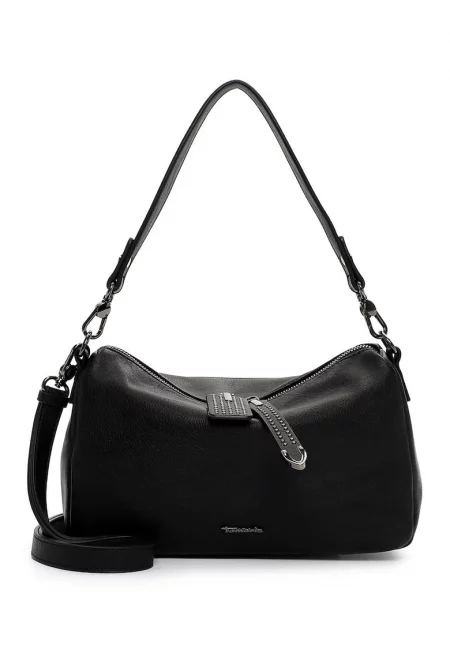 Чанта за рамо от еко кожа с цип - Черен