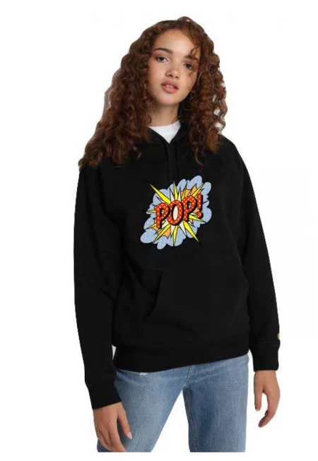 Черна дамска качулка - POP