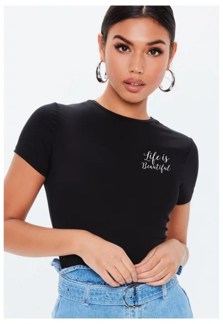 Черна дамска тениска - Life is beautiful