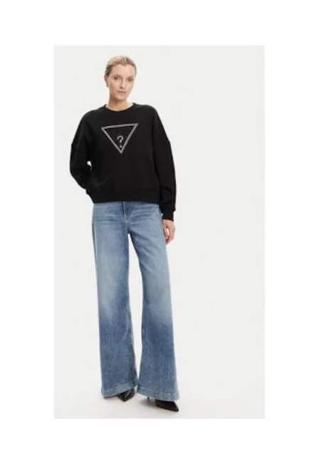 Cotton Sweatshirt With Dropped Sleeves - Черен