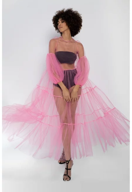 Дълга рокля Alena от прозрачен тюл - Пастелнорозов