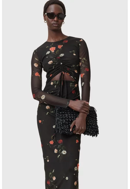 Дълга рокля Kathy с набирания - Черен