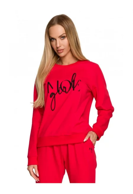 Дамска блуза  С шарка - Памук - Еластан - Червена