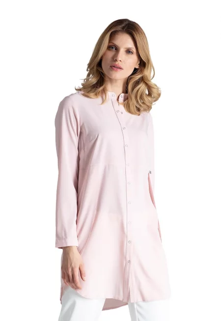Дамска дълга риза  розова - полиестер и еластан - овърсайз - елегантна и удобна