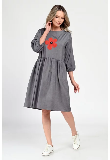 Дамска рокля със средна дължина - ежедневна - сива V307