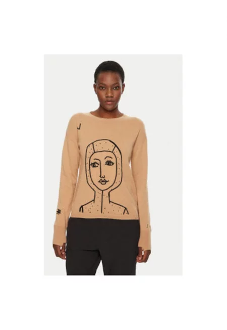 Дамски пуловер -  304735950 - Мериносова вълна/Кашмир - Бежов