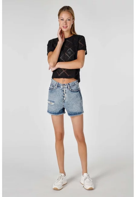 Дънков къс панталон тип Mom