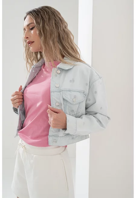 Дънково яке Galatea със захабен ефект - Светлосин