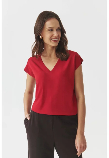 Едноцветна шпиц тениска - Червен