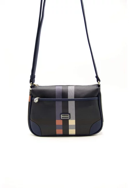 Екологична кожена чанта през рамо - Бял - Бял/Бежов/Тъмносин