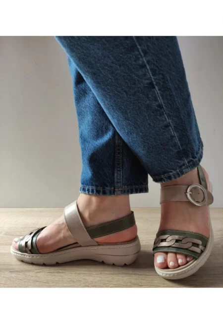 Ежедневни дамски сандали  20000T Krabi 40-N Каки с бежово и бронз - зелени