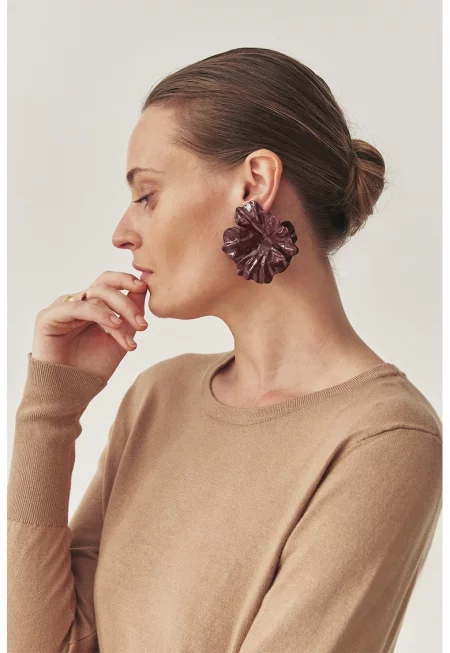 Фино плетен пуловер с овално деколте - Светлокафяв