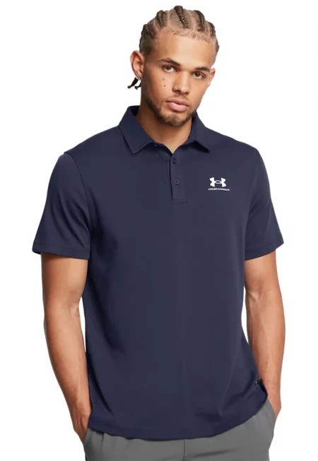 Фитнес тениска с яка и лого - Тъмносин