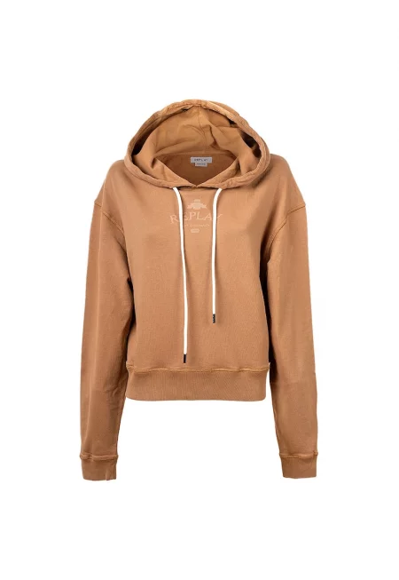 Худи от органичен памук с паднали ръкави - Кафяв