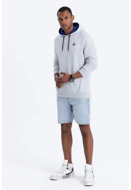 Худи с джобове с цип - Светлосив меланж