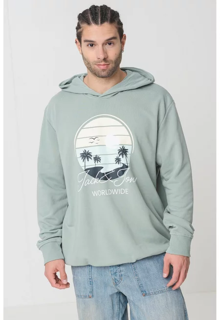 Худи с памук с лого - Пепеляво сиво