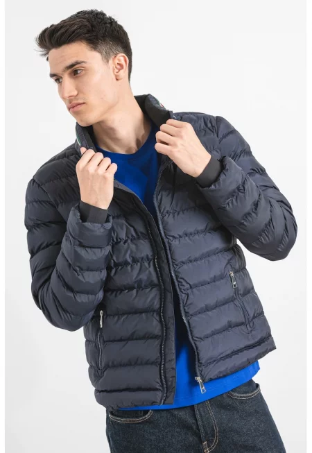 Капитонирано зимно яке с джобове с цип - Червен/Аква зелено/Тъмносин