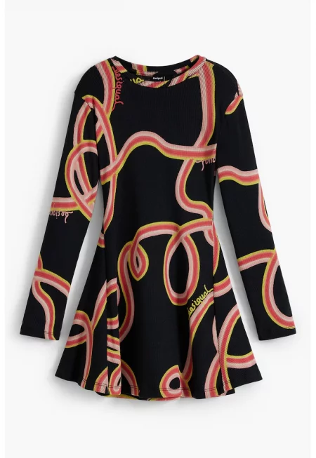 Къса рокля с принт и дълги ръкави