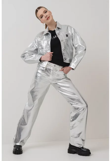 Късо памучно яке - Сребрист