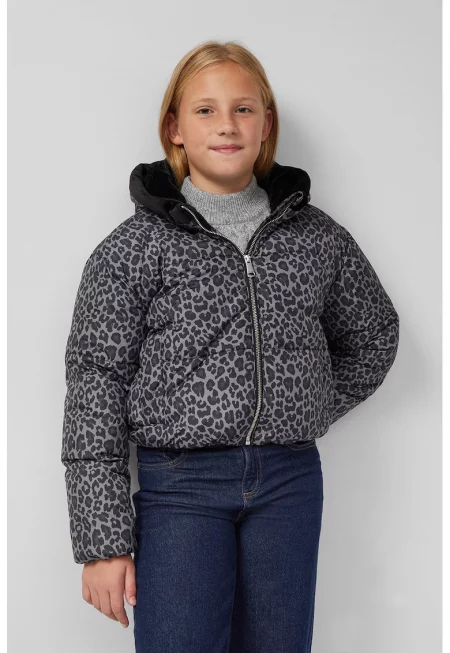 Късо зимно капитонирано яке с десен - Сив/Антрацитно сиво